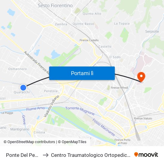 Ponte Del Pecora to Centro Traumatologico Ortopedico - Cto map