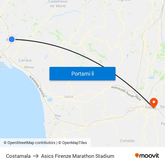 Costamala to Asics Firenze Marathon Stadium map