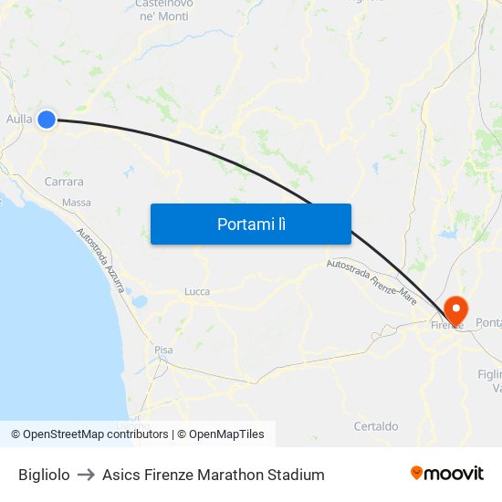 Bigliolo to Asics Firenze Marathon Stadium map