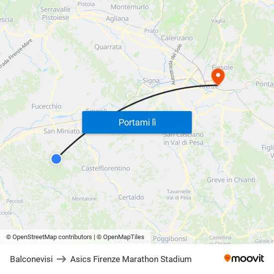 Balconevisi to Asics Firenze Marathon Stadium map