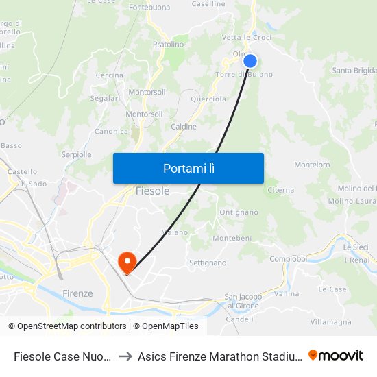 Fiesole Case Nuove to Asics Firenze Marathon Stadium map