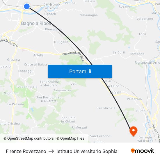 Firenze Rovezzano to Istituto Universitario Sophia map