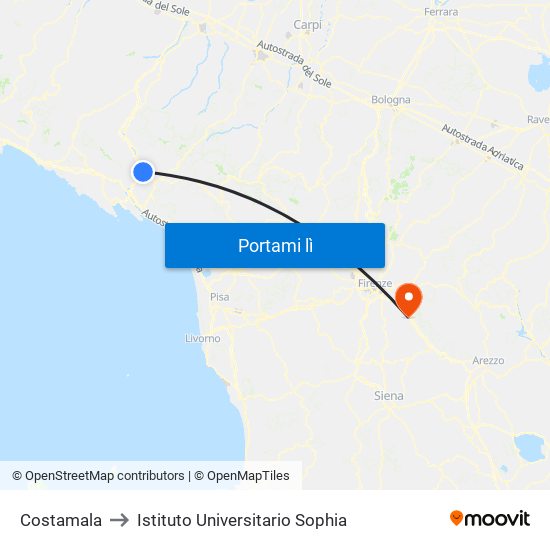 Costamala to Istituto Universitario Sophia map