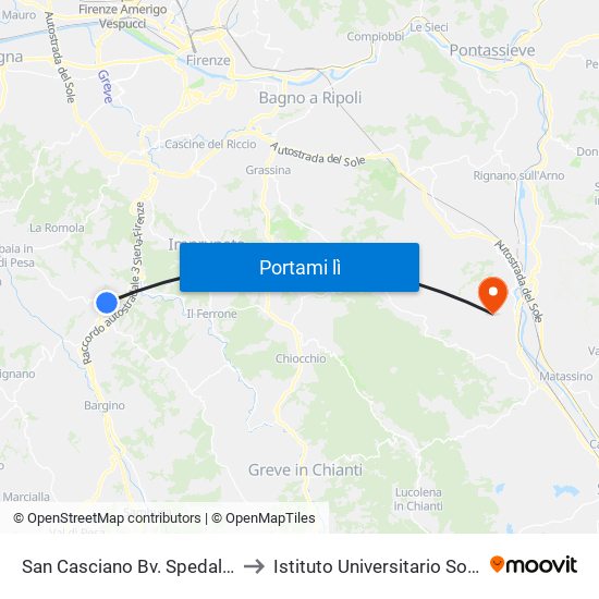 San Casciano Bv. Spedaletto to Istituto Universitario Sophia map