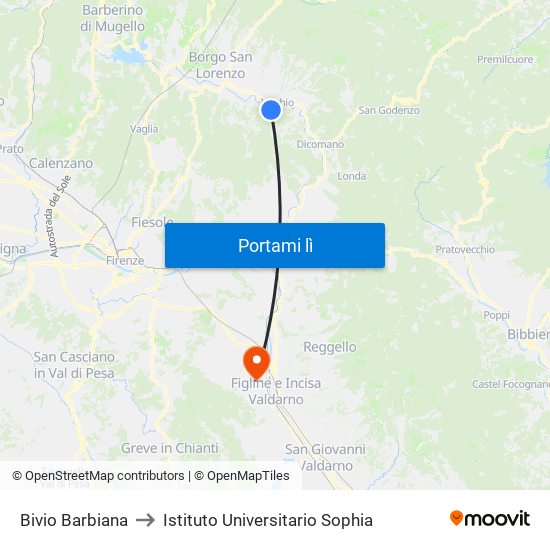 Bivio Barbiana to Istituto Universitario Sophia map