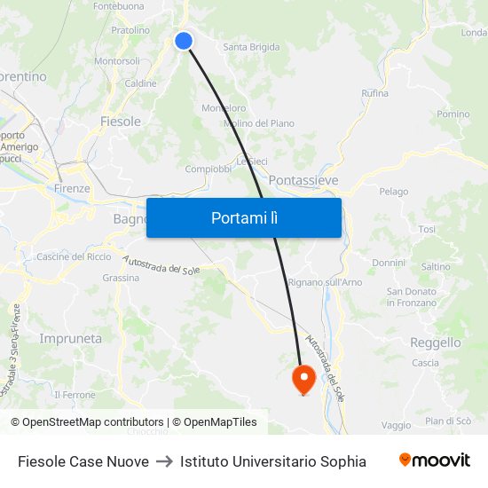 Fiesole Case Nuove to Istituto Universitario Sophia map