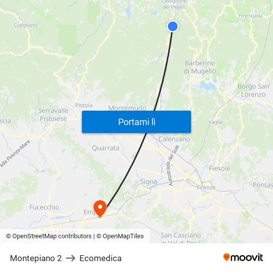 Montepiano 2 to Ecomedica map