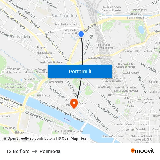T2 Belfiore to Polimoda map