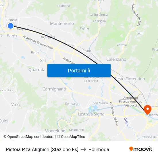 Pistoia P.za Alighieri [Stazione Fs] to Polimoda map