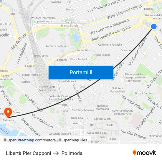 Libertà Pier Capponi to Polimoda map