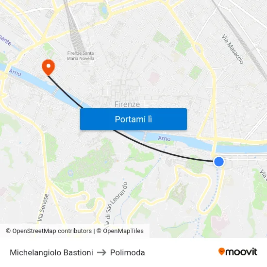 Michelangiolo Bastioni to Polimoda map