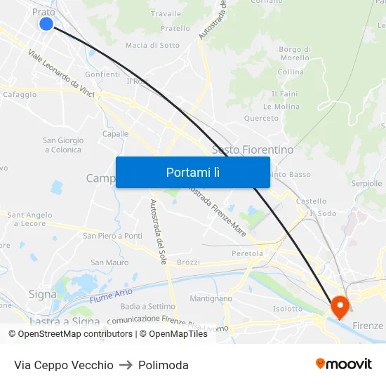 Via Ceppo Vecchio to Polimoda map