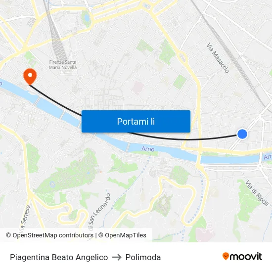 Piagentina Beato Angelico to Polimoda map