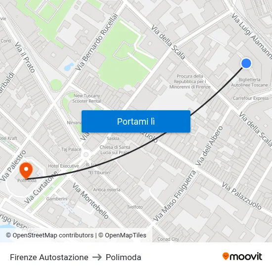 Firenze Autostazione to Polimoda map