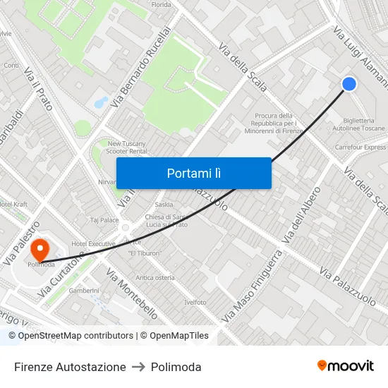 Firenze Autostazione to Polimoda map