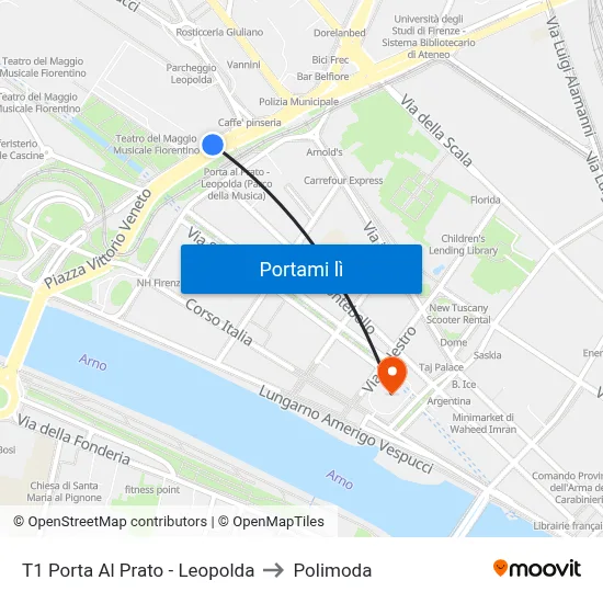 T1 Porta Al Prato - Leopolda to Polimoda map