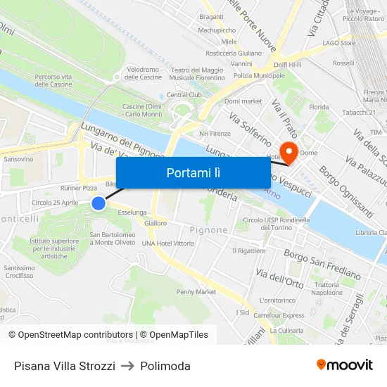 Pisana Villa Strozzi to Polimoda map
