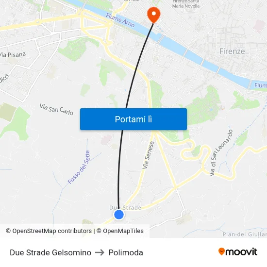 Due Strade Gelsomino to Polimoda map