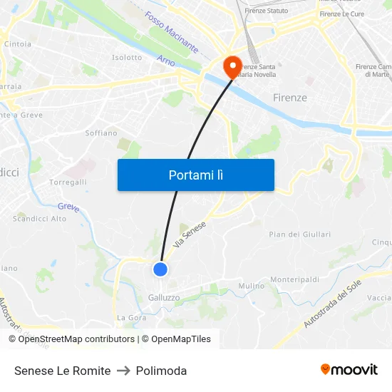 Senese Le Romite to Polimoda map