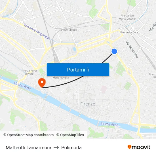 Matteotti Lamarmora to Polimoda map