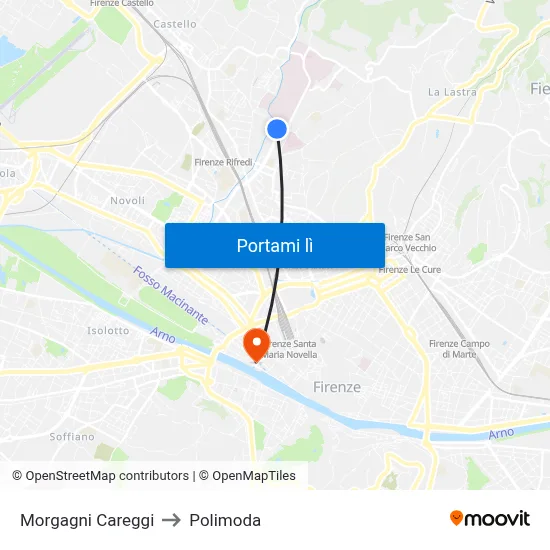 Morgagni Careggi to Polimoda map
