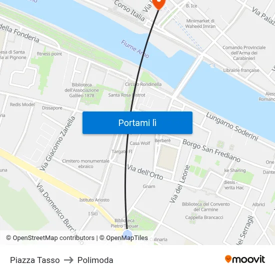 Piazza Tasso to Polimoda map