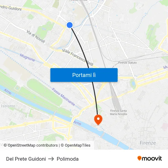 Del Prete Guidoni to Polimoda map