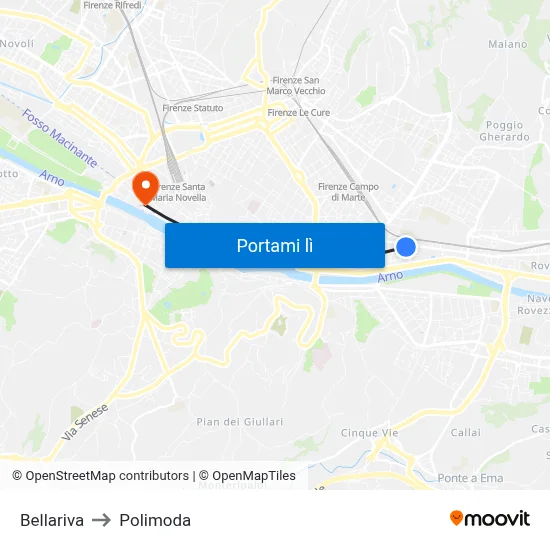 Bellariva to Polimoda map