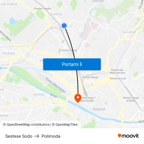 Sestese Sodo to Polimoda map