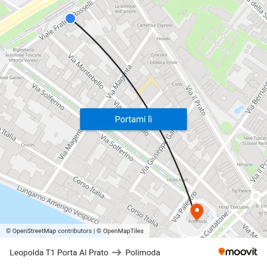 Leopolda T1 Porta Al Prato to Polimoda map