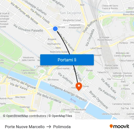 Porte Nuove Marcello to Polimoda map