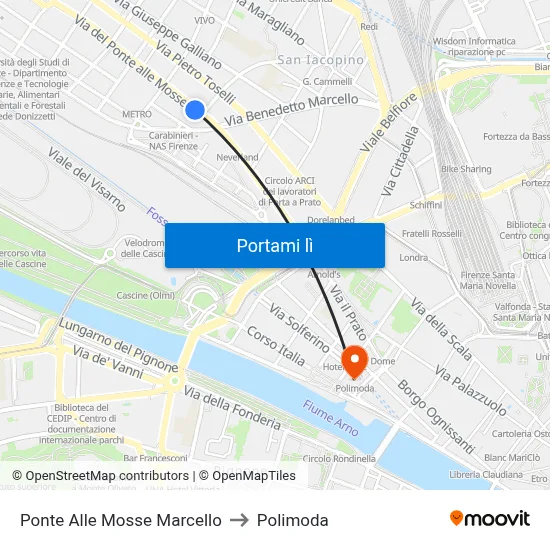 Ponte Alle Mosse Marcello to Polimoda map
