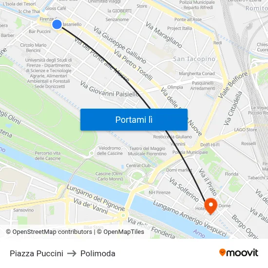 Piazza Puccini to Polimoda map