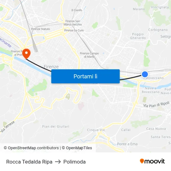 Rocca Tedalda Ripa to Polimoda map