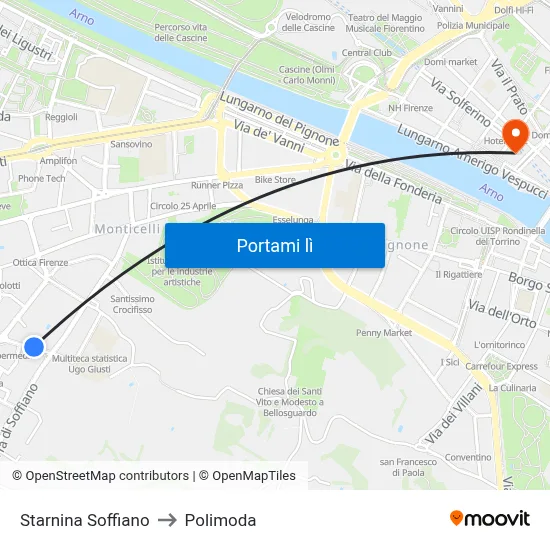Starnina Soffiano to Polimoda map