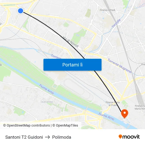 Santoni T2 Guidoni to Polimoda map