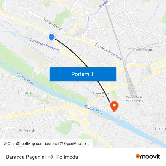 Baracca Paganini to Polimoda map