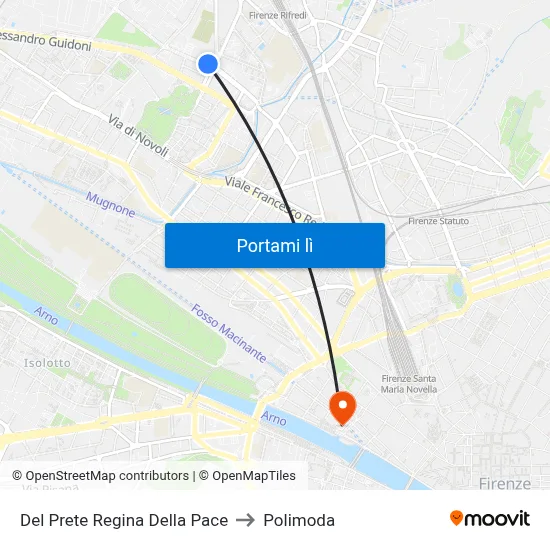 Del Prete Regina Della Pace to Polimoda map