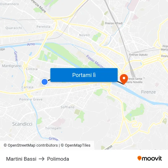 Martini Bassi to Polimoda map