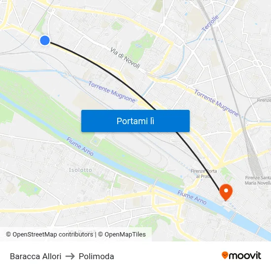 Baracca Allori to Polimoda map