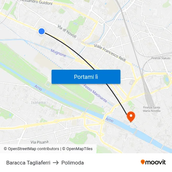 Baracca Tagliaferri to Polimoda map