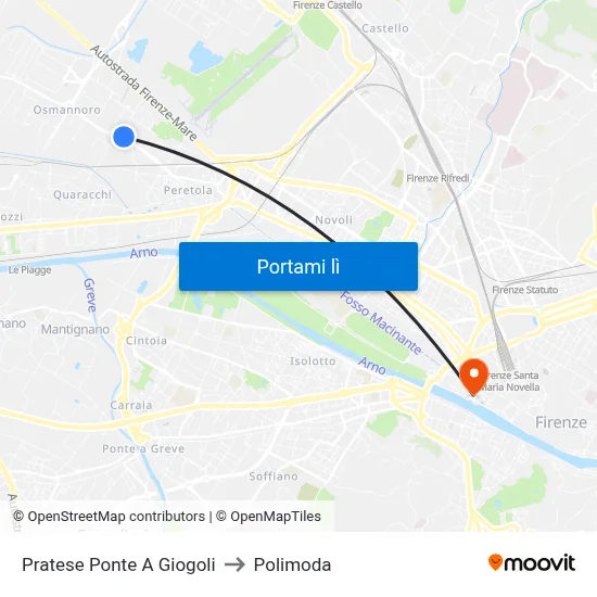 Pratese Ponte A Giogoli to Polimoda map