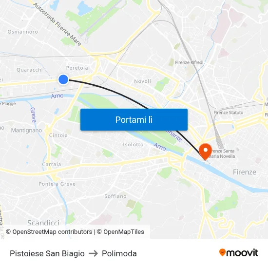 Pistoiese San Biagio to Polimoda map