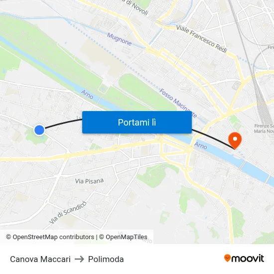 Canova Maccari to Polimoda map