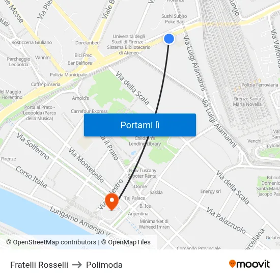 Fratelli Rosselli to Polimoda map