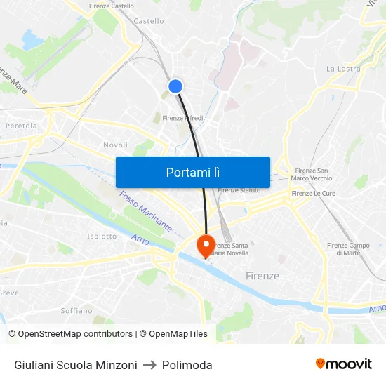 Giuliani Scuola Minzoni to Polimoda map