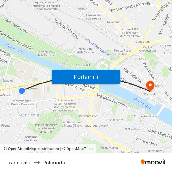 Francavilla to Polimoda map