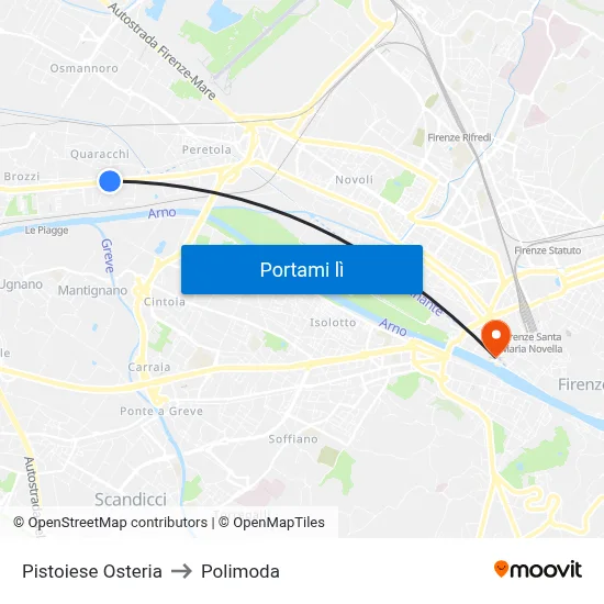 Pistoiese Osteria to Polimoda map