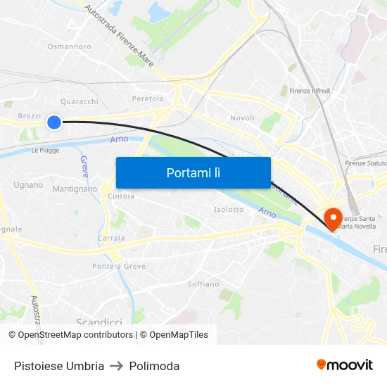 Pistoiese Umbria to Polimoda map