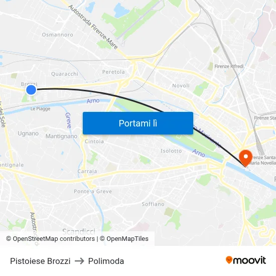 Pistoiese Brozzi to Polimoda map